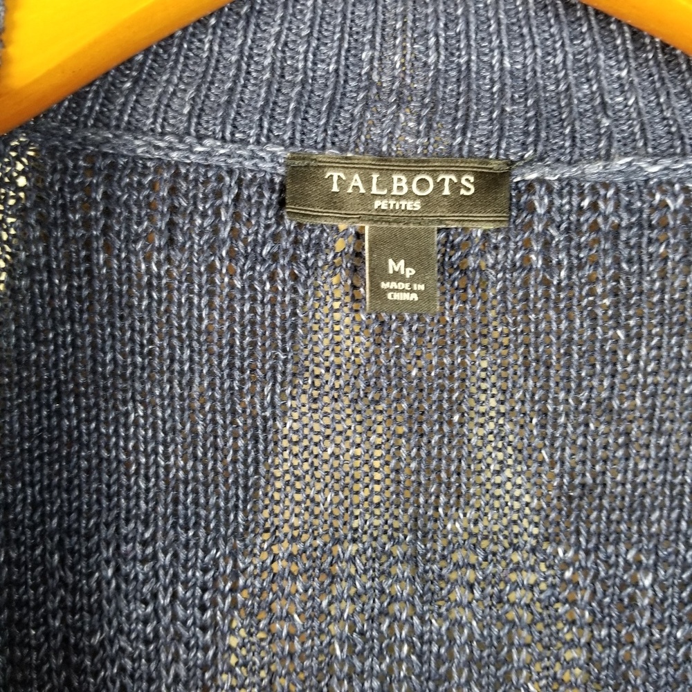 Talbots Blue Open Front Long Sleeve Linen Sweater - Picture 3 of 6
